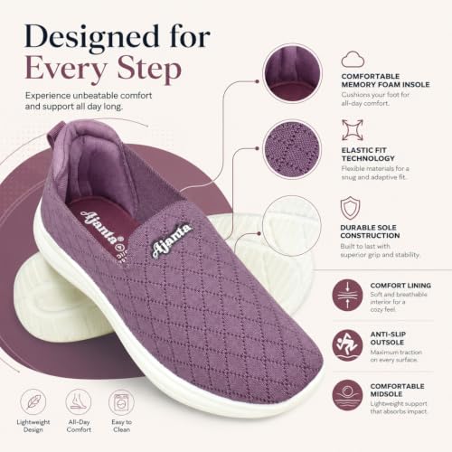 Image of AJANTA Women's Slip-On Sneakers for Women | Lightweight Walking Shoes | Breathable Knit Casual Loafers | Comfortable Daily Wear Shoes for Girls | Travel, Office, Outdoor & Everyday Footwear