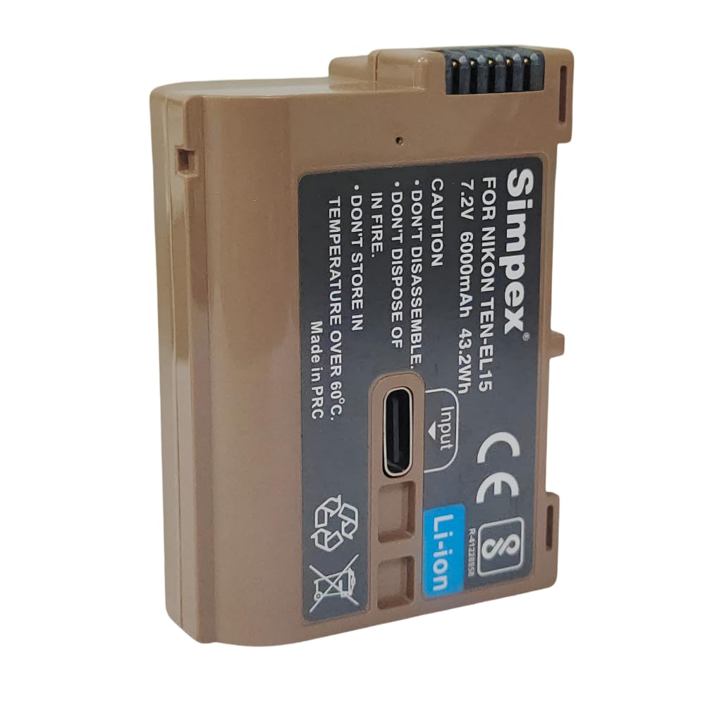 Simpex EN-EL15 Li-ion Battery, 6000mAh 7.2V, USB-C Charging, Compatible with Nikon Z6 Z7 D500 D600 D610 D750 D800 D810 D850 D7000 D7500-image-39