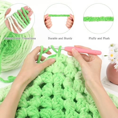 Image of Katech Ombre Cnenille Yarn for Crocheting-2 Pcs of 285g /10oz-6 Super Bulky