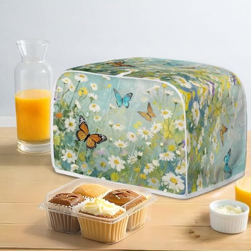Image of Talayituse Butterfly Daisy Oil Painting Print Toaster Dust Cover 4 Slice, Christmas Decoration Bread Maker Cover Toaster Covers Washable Stain Resistant Kitchen Small Appliance Covers, M