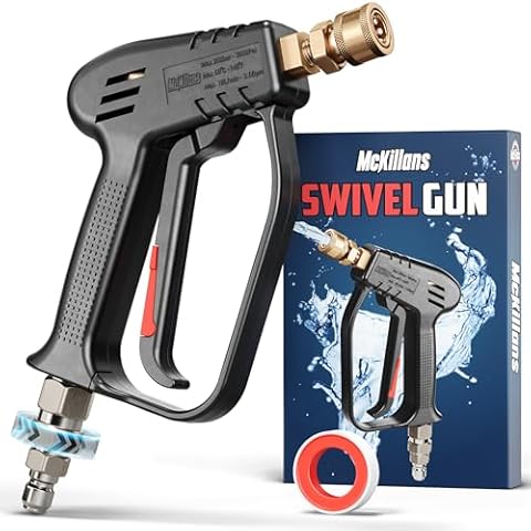 McKillans® Short Pressure Washer Gun with Swivel - High Pressure Water Handle with 3/8" Male Plug and 1/4” Quick Connector Coupler - Power Washer Gun Compatible with Foam Cannon - Car Wash Foam Gun Cover