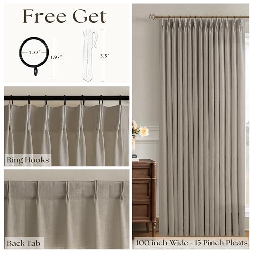 Image of Extra Wide 100 Inch Width Curtains 96 Inches Long Pinch Pleated Taupe