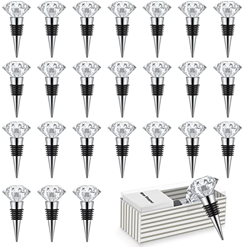 Crystal Wine Bottle Stopper Wine Stoppers Reusable Diamond Plug Beverage Corks Decorative Stopper Kits with Individual Present Box for Parties Wedding(24 Pieces)