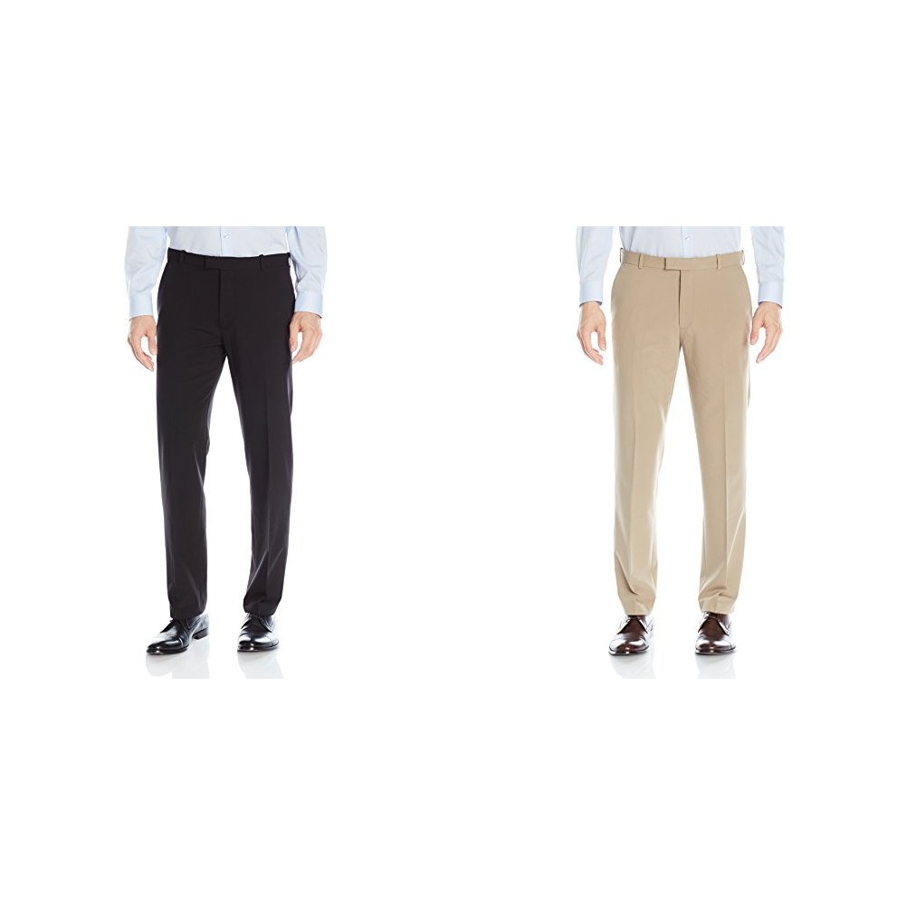Van Heusen Mens Flex Straight Fit Flat Front Pant Black Khaki 30W x 30L