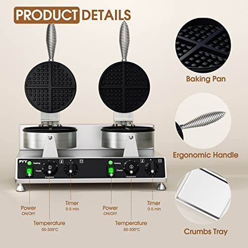 Commercial Waffle Maker Pyy Double Waffle Maker Large Stainless Steel Waffle Maker Silver Non-Stick Electric Chaffle Maker For Restaurant Party Food Stall #TOP3
