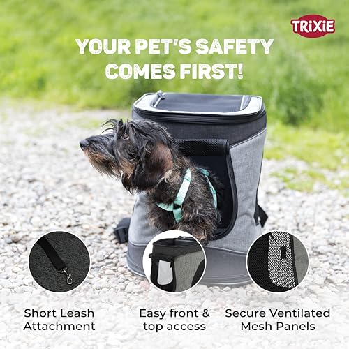 Image of Trixie William Pet Carrier Backpack for Dogs & Cats, Soft-Sided Travel Carrier with Mesh Ventilation, Airline Friendly Portable Pet Backpack, Comfortable Shoulder Bag for Small Dogs, Cats & Puppies