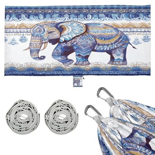 Haskirky Aztec Elephant Camping Hammock, Single Portable Hammocks with Tree Straps & Attached Carry Bag, 330Lbs Capacity Perfect for Outside Indoor Hiking Beach Backpack Travel