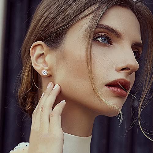 Dochais 4 Pairs Cubic Zirconia Stud Earrings Set Hypoallergenic 4 Prong Cz Earrings For Women Girls Round Ball Opal Stud Tragus Cartilage Ear Jewelry (Rose Gold) #TOP2