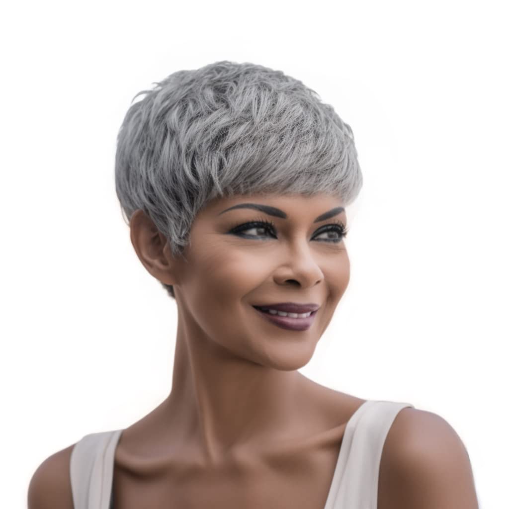 BOBCOO Grey Pixie Cut Wigs for Black Women, Gray Short