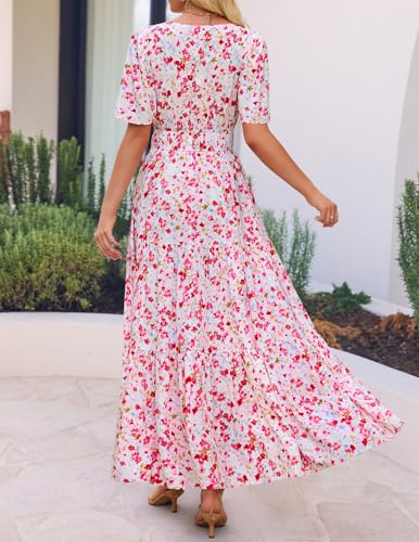 Image of ZESICA Women's 2026 Summer Spring Floral Boho Maxi Dresses Casual Short Sleeve V Neck A Line Flowy Beach Vacation Dress
