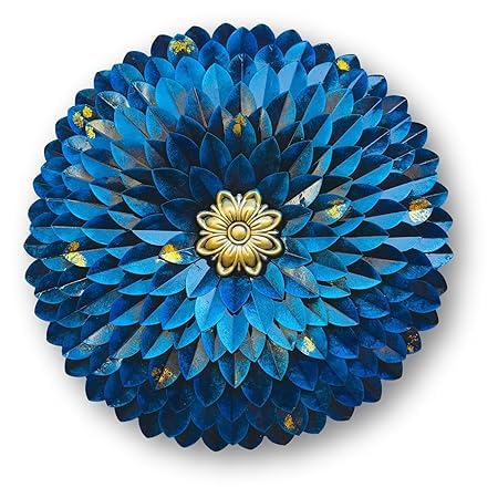 RSN Retro Style Metal Handpainted Rustic Iron Wall Hanging of Blue Flower Art Sculpture for Home Office Wall Decor/Wall Hanging (24 x 24 Inches) 2