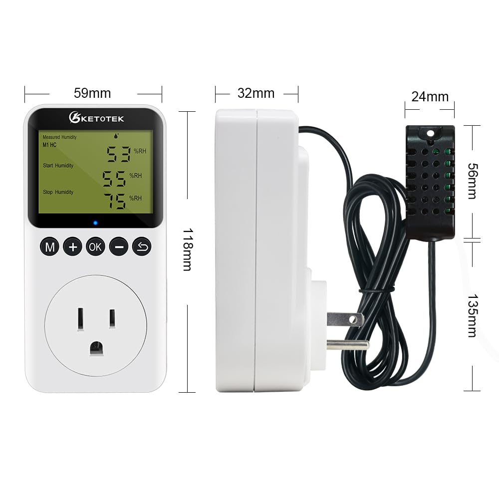 Controlador digital de humedad enchufe de salida 120 V 15 A Humidistat cuenta regresiva interruptor para invernadero reptil baño ventilador humidificador deshumidificador 4