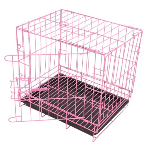 YARNOW 折りたたみ式ピンク犬用ケージ 耐摩耗ワイヤーメタル製 小型犬 猫 ウサギ対応 室内外兼用トラベルクレート 快適ペットハウス