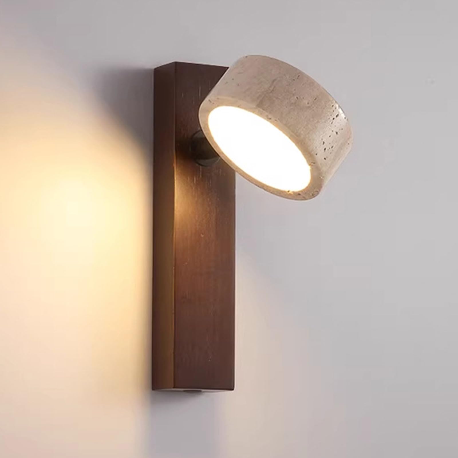 SXWNBIFH Adjustable Angle Bedside Lamp Natural Travertine Wall Sconce, Rectangle Wooden Base Wall Lamp 12W LED Wall Lights Fixtures for Bedroom Bedside Reading Hallway