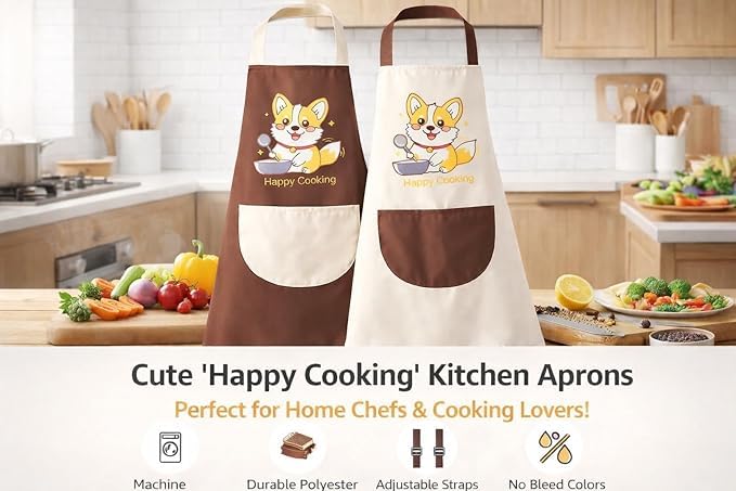 Image of HROY Kitchen Apron for Women & Men with Pocket & Side Towel | Kitchen Apron for Women & Men with Pocket & Side Towel | Reusable Cooking Chef Apron for Home Kitchen