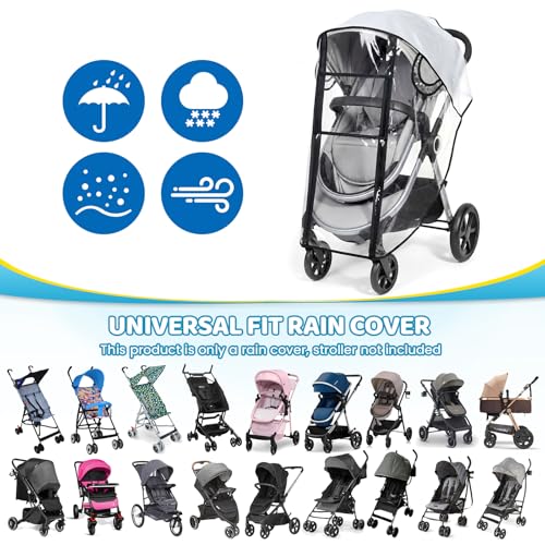 Image of Universal Stroller Rain Cover, Rain Cover for Stroller with Clear Vision, Waterproof Baby Travel Weather Shield with Breathable Ventilation and Easy Access, Thick EVA & PVC Protect from Dust and Snow