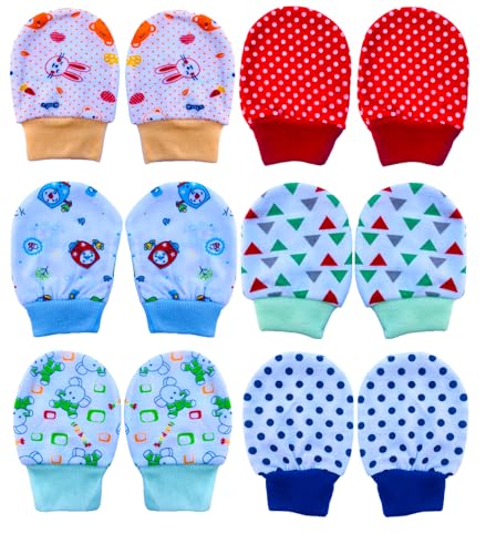 Ilsha® Newborn Baby Cotton with Rib Hand Mittens Set | Gloves Set | Quality Proudct Only | Pack of 6 Pairs | Multicolor (0-3 Months)