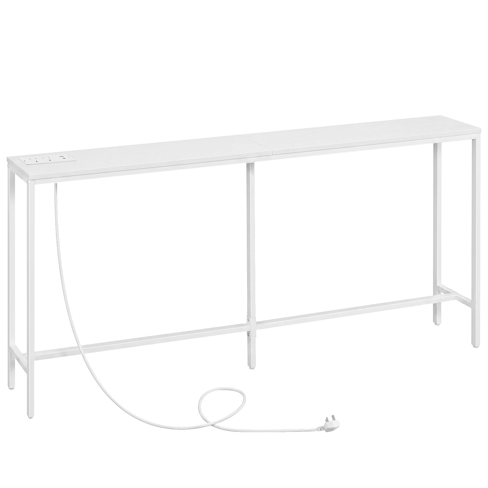 MAHANCRIS Console Table with Power Outlet, 180 cm Narrow Sofa Table, Industrial Entryway Table with USB Ports, Behind Couch Table for Entryway, Hallway, Foyer, Living Room, White ACTWT18KE01