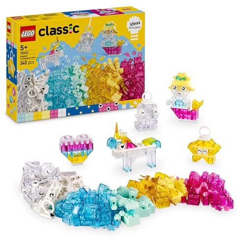 LEGO Classic Scatola Magica Trasparente - Mattoncini Colorati e Clip Portachiavi - Crea Unicorni Giocattolo, Draghi,...
