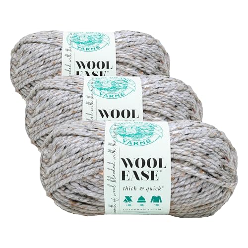 Image of Lion Brand Yarn Wool-Ease Thick & Quick Yarn, Soft and Bulky Yarn for Knitting, Crocheting, and Crafting, 1 Skein, Grey Marble (Pack of 3)