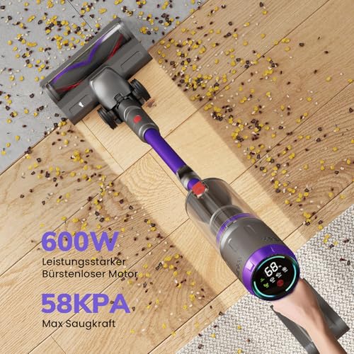 Circlio Akku Staubsauger, 600W/58000Pa/75Min, Staubsauger Kabellos mit FurTornado™ Mini-Düse und Ladestation, Flexibles Biegegelenk, Selbststehend Design, Akkusauger für Teppich, Hartboden, Tierhaare