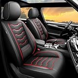 Conjie Fit Patriot Car Seat Covers for Jeep Patriot 5 Seats 2007-2016 2017 -Premium Leather, Waterproof & Breathable，All-Weather Seat Cushion Protecto & Airbag Compatible, Full Set Red Line Black
