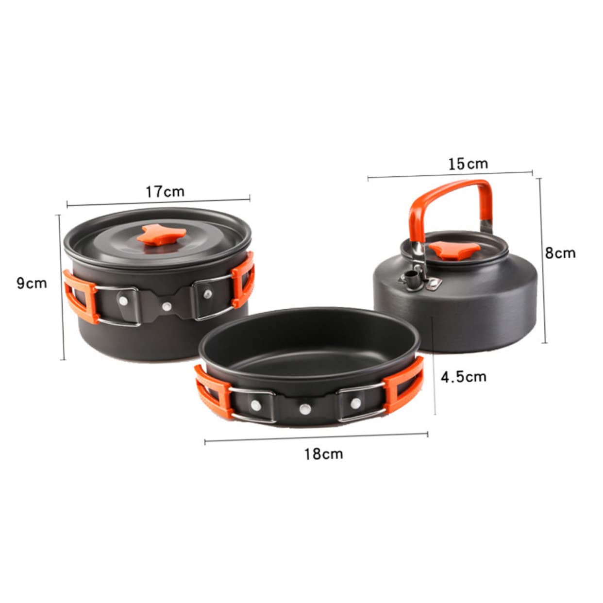 TOBBOMEY Complete Camping Cooking Utensils 3-Piece Portable Camping Pot Set Teapot for Outdoor BBQ
