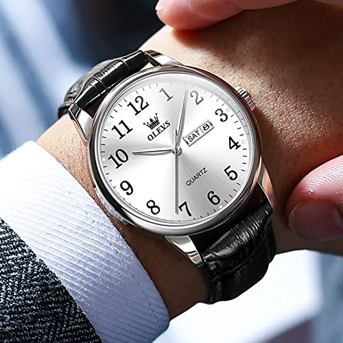 Image of OLEVS Men Leather Watches Classic Quartz Large Dial Easy Read Waterproof