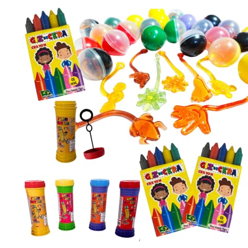 15 Bolha De Sabão +15 Gruda Parede +15 Cxs Giz De Cera 5 Cores Mini 5 Cms Para Kit Festa Lembrancinh