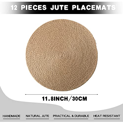 12 Pieces Jute Round Braided Placemats Jute Handmade Woven Heat Resistant Table Mats For Dining Table Home Wedding Indoor Outdoor (11.8 Inch) #TOP1