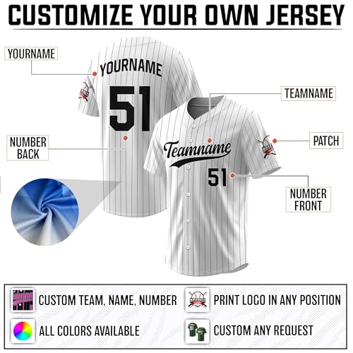 Custom Stripes Camiseta de Béisbol Personalizada Blanca y Negra con Nombre, Número y Logo para Hombres, Mujeres, Niños y Niñas miniatura 2