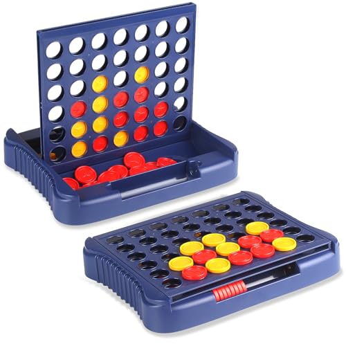 Vikutu 4 in a Row Connect Game, Travel Board Games for Kids Adults, Get 4 in a Row to Win - 9 x 7.4 inches（Blue）