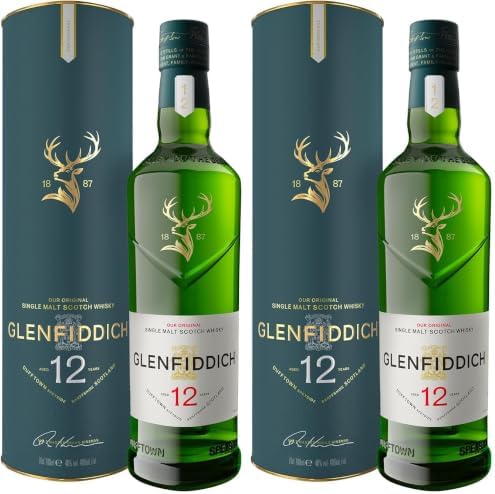Glenfiddich 12 Year Old Malt Scotch Whiskey, 70cl (Pack of 2)