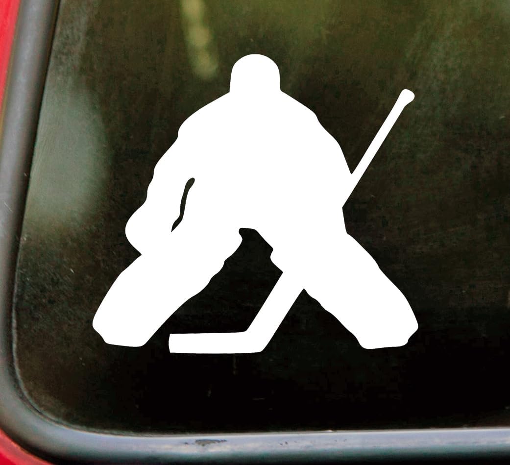 White | Hockey Goalie Vinyl Decal | Ice Puck Stick Winter Sport | Die Cut Sticker | Multiple Sizes & Colors | 7.5w x 7h inches | White