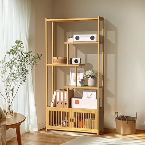 unho Bamboo 5-Tier Bookcase for Home Cover