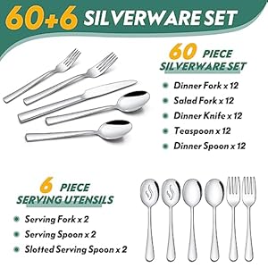 66piecessilverwareflatwaresetwithservingutensilsstainlesssteelsquarecutlerysetfor12tablewarecutlerysetincludeknifeforkspoonsetmirrorpolisheddishwashersafe Urban Country Home Decor 66 pieces silverware flatware set with serving utensils stainless steel square cutlery set for 12 tableware cutlery set include knife fork spoon set mirror polished dishwasher safe urban country home decor