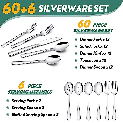 66piecessilverwareflatwaresetwithservingutensilsstainlesssteelsquarecutlerysetfor12tablewarecutlerysetincludeknifeforkspoonsetmirrorpolisheddishwashersafe Urban Country Home Decor 66 pieces silverware flatware set with serving utensils stainless steel square cutlery set for 12 tableware cutlery set include knife fork spoon set mirror polished dishwasher safe urban country home decor