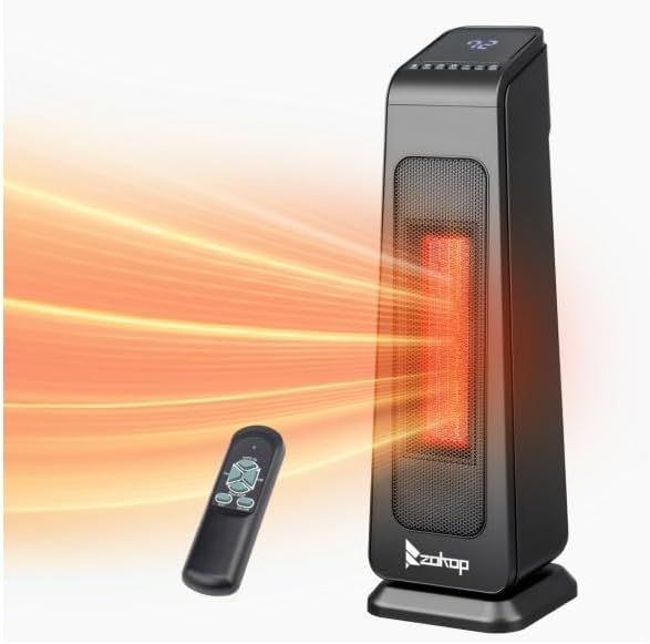 ROVSUN 1500W Electric Space Heater w/Remote & APP Control, 24''H Portable Tower Heater w/Oscillating, Timer, Adjustable Thermostat, Tip-over & Overheat Protection for Indoor Ues Bedroom Living Room