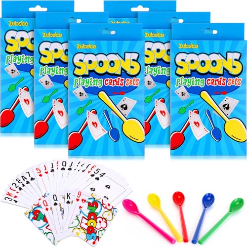 Zubebe 6 Sets Spoons Game Playing Cards Giant Spoons Classic Card Games Fun Standard Playing Poker Decks for Multiplayer Family Night Travel Large Group Activities Team Building Activities