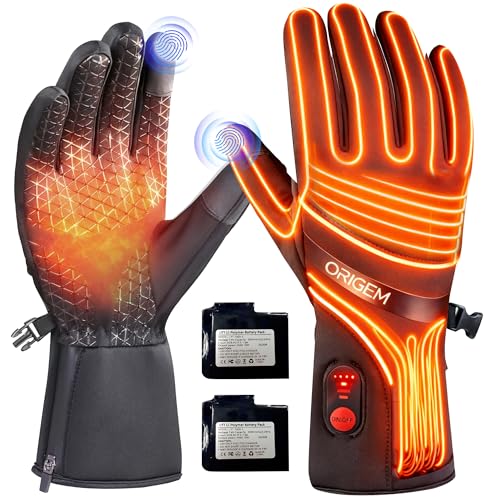 Origem Guanti Riscaldabili Moto Uomo Donna Ultrasottile, 6000mAh Batteria Ricaricabili, Invernali Termici Impermeabile Touchscreen Antiscivolo Riflettente Sottoguanti per Sci Bici Scooter Raynaud