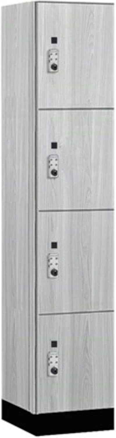 Salsbury 15" Wide Premier Wood Locker-Four Tier-1 Wide-6 Feet High-18 Deep-Silver Teak-Silver Resettable Combination Locks