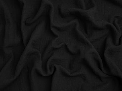 Minerva Core Range Black Extra Wide Cotton Double Gauze Fabric for Dressmaking - 280cm Wide - per metre
