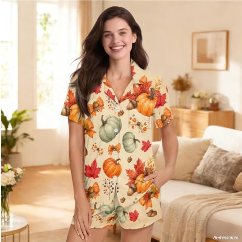 Image of Renewold Button Down Womens Pajama Set Short Sleeve Loungewear Bow Nightwear Sleepwear Night Suit Tops Shorts 2 Pieces