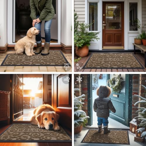 Image of Smiry Front Door Mat Outside Entrance, Low Profile Rubber Doormat, 47x23