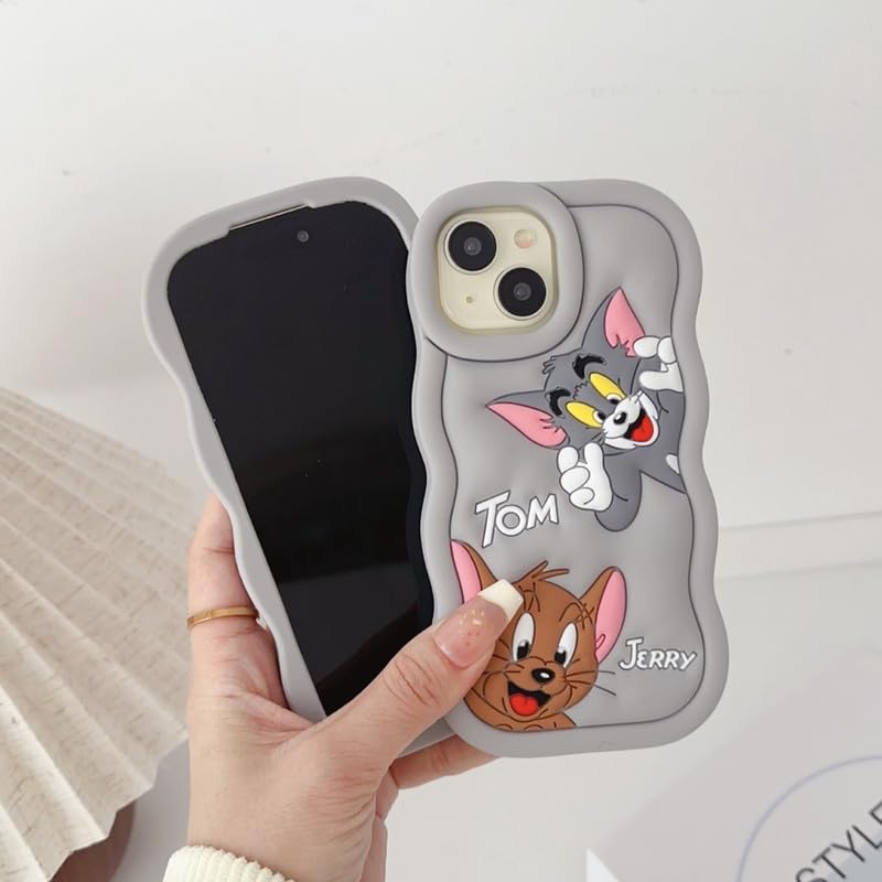Case Creation for iPhone 8 Tom and Jerry Cartoon Case, 3D Curly Tom&Jerry Funny Wave Cute Full Protective Back Case Soft Silicone Stylish Fashion Fun Aesthetic Cover for Apple iPhone 8 (Gray)