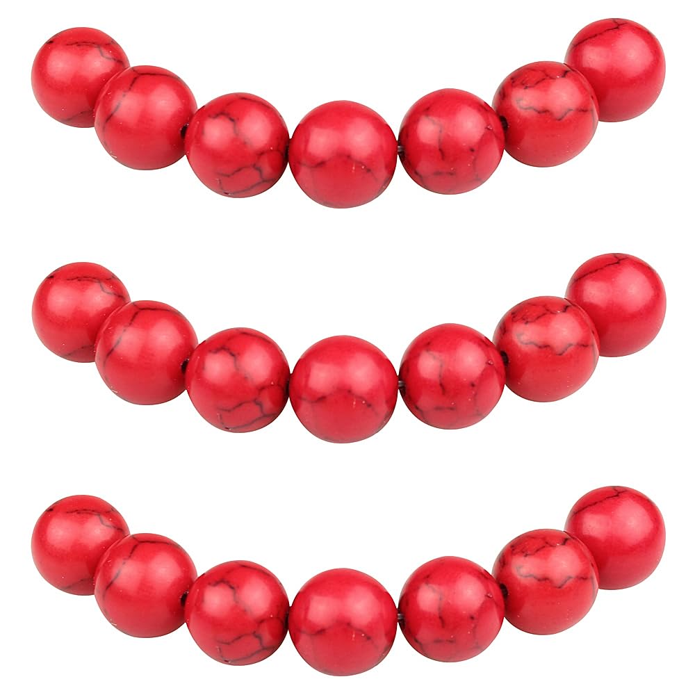 MJDCB Perlen zum Auffädeln 4mm 85 stück Synthetische Rot Türkis Perlen mit Loch Lose Runde Steinperlen für Herstellung Schmuck Armbänder Halsketten