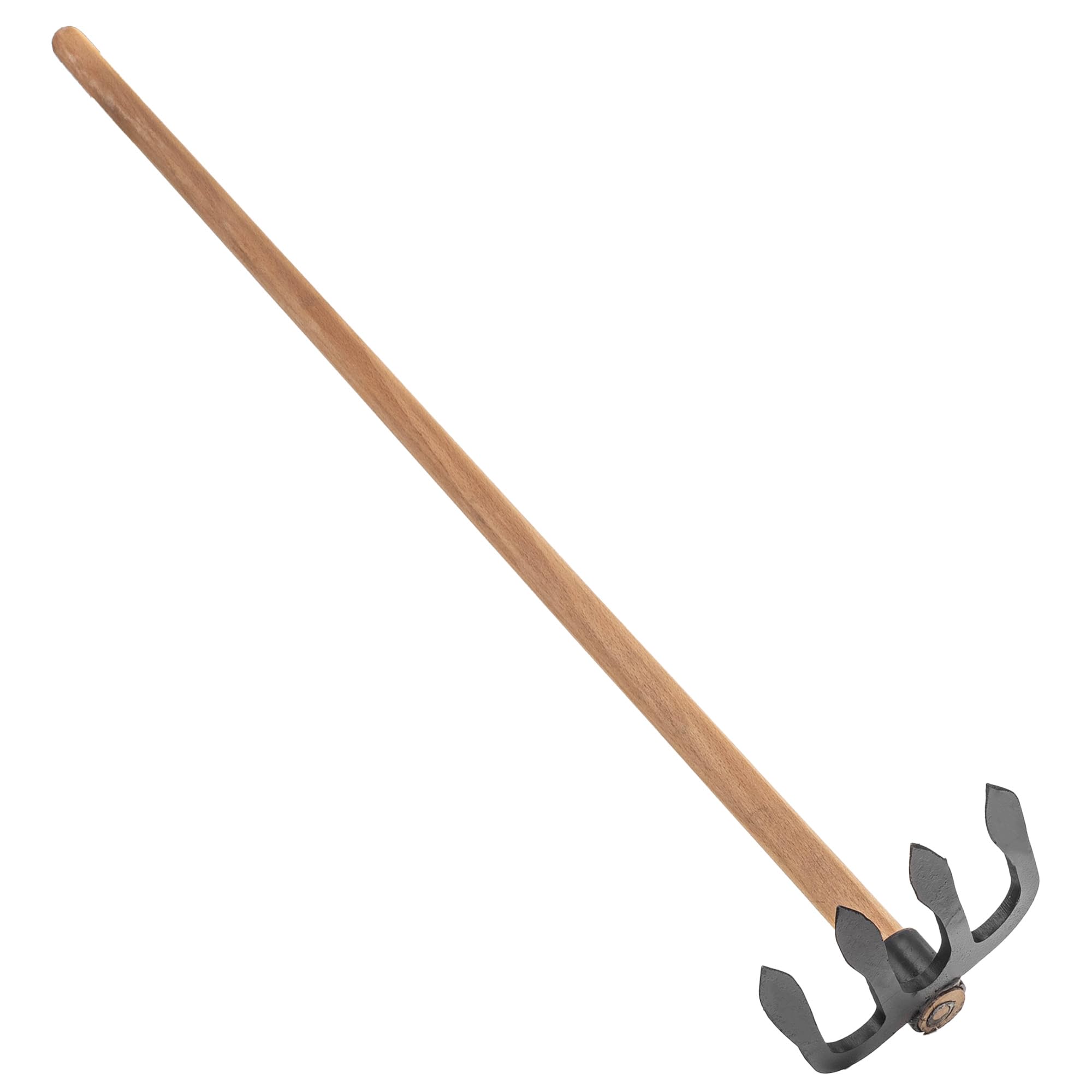 KADAX Talon de pommes de terre à 4 dents avec long manche en bois, talon de jardin en acier forgé, talon de fumier pour jardinage, hachoir pour jardin (avec tige)