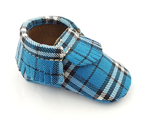 6 Pairs of First Steps Plaid Moccasins in Blue in Small Sizes