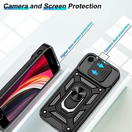 Atump For Iphone Se 2020/2022,Iphone 7/8 Case With Hd Screen Protector, Heavy Duty Shockproof With Metal Kickstand [Military Grade] Protective Case For Iphone Se 2020/2022/8/7, Black #TOP1