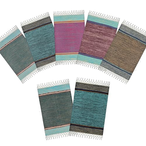Image of Anti Slip Door Mat, Pure Cotton, 40X60 cm, Water Absorbing, Machine Washable Floor Mats, Best use in Bathroom, Kitchen, Bedroom etc. Multicolor. Pack of 7